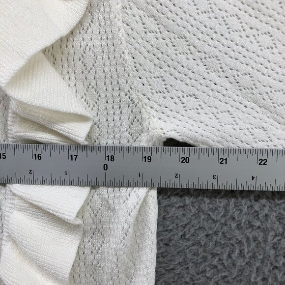 NWOT Lightweight Sweater Womens Medium M White Pointelle Knit Ruffle Front - Picture 8 of 9